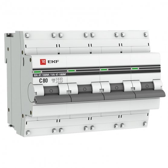 Фотография товара 'EKF mcb47100m-4-80C-pro Автоматический выключатель 4P 80А (C) 10kA ВА 47-100M'
