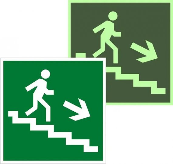 Фотография товара 'EKF an-e-13-f Знак наклейка E13 "Направление к эвакуационному выходу по лестнице вниз направо"'