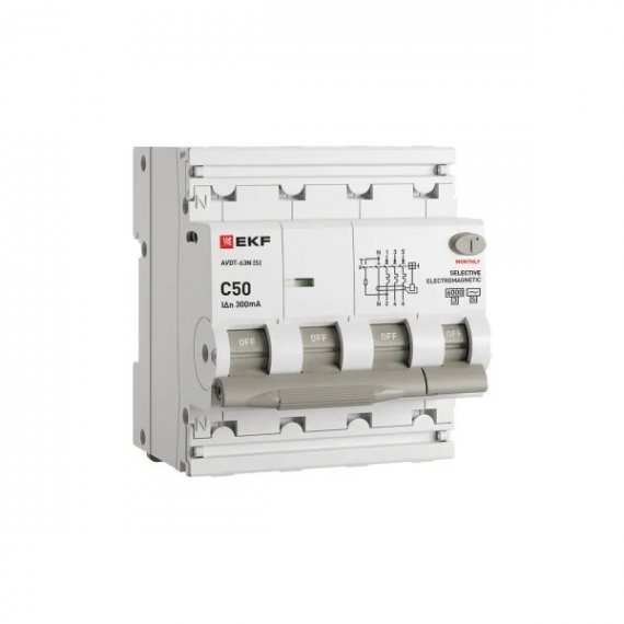 Фотография товара 'EKF D63N46MS50C300 Автоматический выключатель дифференциального тока АВДТ-63N 3P+N (S) 50А'