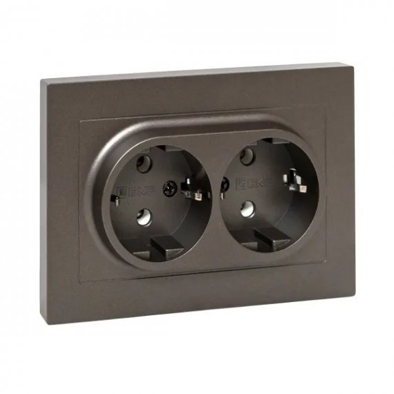 Фотография товара 'EKF UP1-SOM-210 Механизм розетки двойной, 16А, с заземлением, без шторок, с рамкой'