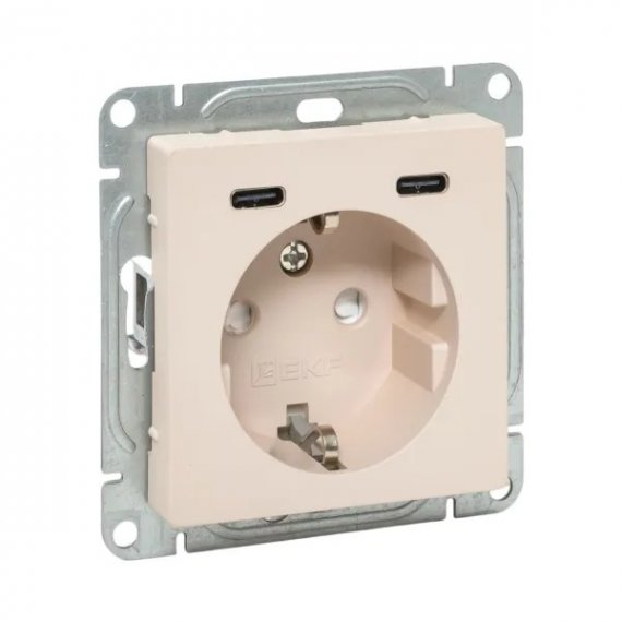 Фотография товара 'EKF UP1-SOI-111-2USBC Механизм розетки с USB-C - 2шт, 16А, с заземлением, со шторками'