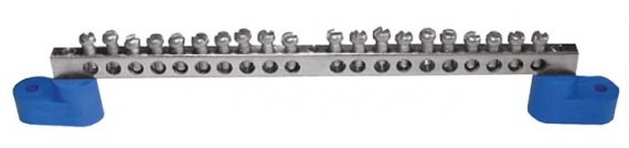 Фотография товара 'EKF Шина «0» N (8х12мм), 20 отверстий, латунь, 2 угловых изолятора PROxima sn0-125-20-2'