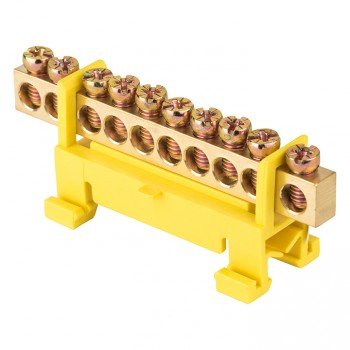 Фотография товара 'EKF Шина«0» PE (6х9мм), 10 отверстий, латунь, изолятор тип «Стойка» на DIN-рейку PROxima sn0-63-10-sy'