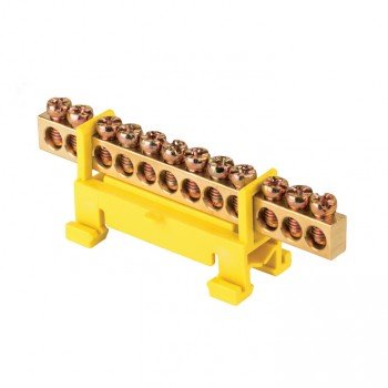 Фотография товара 'EKF Шина «0» PE (6х9мм), 12 отверстий, латунь, изолятор тип «Стойка» на DIN-рейку PROxima sn0-63-12-sy'