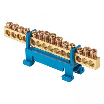 Фотография товара 'EKF Шина «0» N (6х9мм), 14 отверстий, латунь, изолятор тип «Стойка» на DIN-рейку PROxima sn0-63-14-sb-r'