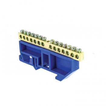 Фотография товара 'EKF Шина «0» N (6х9мм), 14 отверстий, латунь, изолятор на DIN-рейку PROxima sn0-63-14-d'