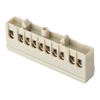 Фотография товара 'EKF Шина «фаза» L (6х9мм), 10 отверстий, латунь, изолированный корпус на DIN-рейку PROxima sn0-63-10-is'