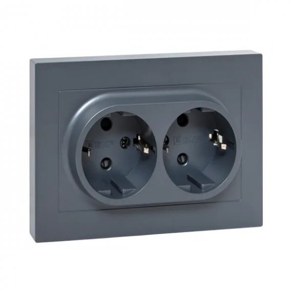 Фотография товара 'EKF UP1-SOG-211 Механизм розетки двойной, 16А, с заземлением, со шторками, с рамкой'