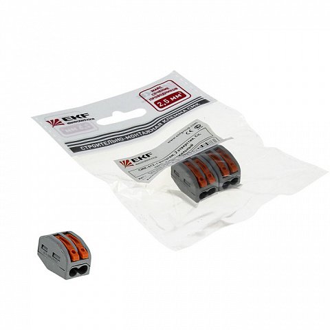 Фотография товара 'EKF Строительно-монтажная клемма СМК 222-412 с рычагом 2 отверстия 0,08-2,5мм2 PROxima plc-smk-412r'