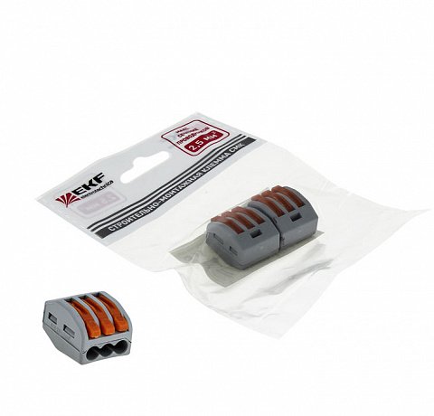 Фотография товара 'EKF Строительно-монтажная клемма СМК 222-413 с рычагом 3 отверстия 0,08-2,5мм2 PROxima plc-smk-413r'