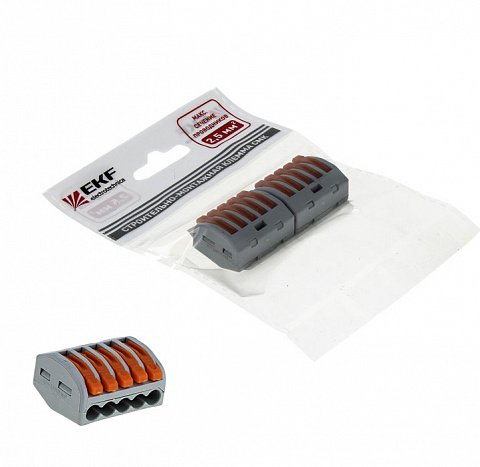 Фотография товара 'EKF Строительно-монтажная клемма СМК 222-415 с рычагом 5 отверстий 0,08-2,5мм2 PROxima plc-smk-415r'