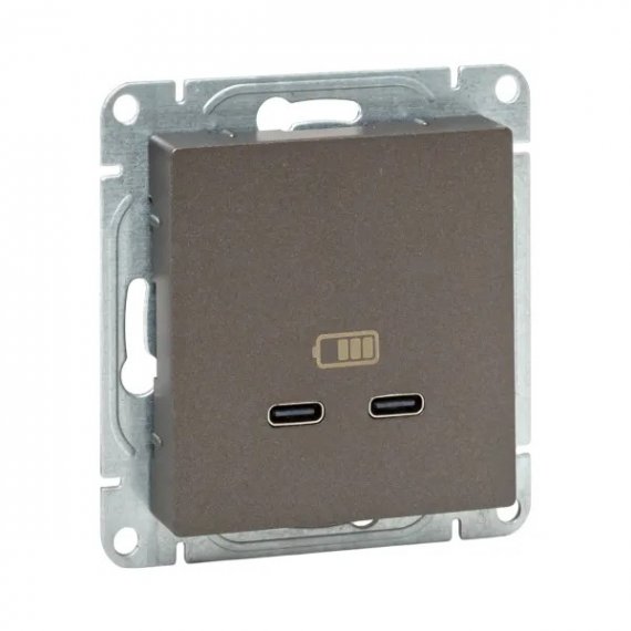 Фотография товара 'EKF UP1-SOM-2USBC Механизм розетки USB-C - 2шт, мокко Эпика'