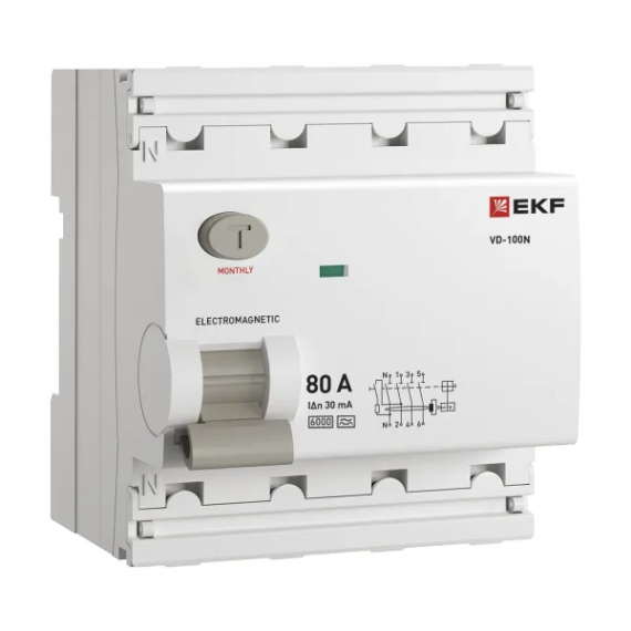 Фотография товара 'EKF E1046MA8030 Выключатель дифференциального тока ВД-100N 4P 80А 30мА A эл-мех 6кА'
