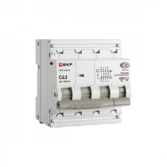 Фотография товара 'EKF D63N46MS63C100 Автоматический выключатель дифференциального тока АВДТ-63N 3P+N (S) 63А'
