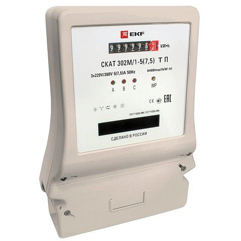 Фотография товара 'EKF Счетчик электрической энергии СКАТ 302М/1 - 5(7,5) Т П PROxima 30206P'