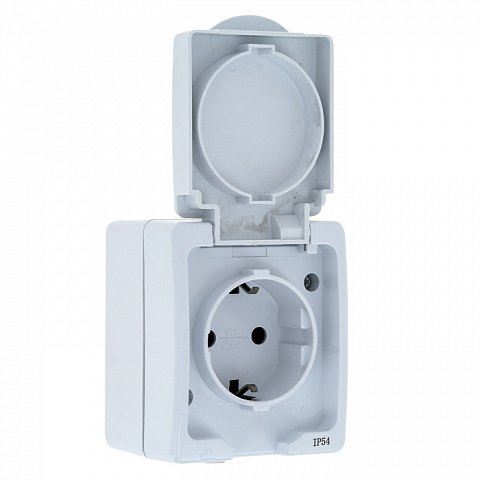 Фотография товара 'EKF Венеция Розетка 1-местная 16А с заземлением с крышкой IP54 EVR16-029-10-540'