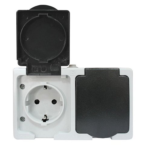 Фотография товара 'EKF Венеция Розетка 2-местная 16А с заземлением с крышкой IP54 EVR16-129-30-540'