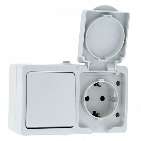 Фотография товара 'EKF Блок розетка-выключатель, клавиша 1, 16А, с крышкой IP54 PROxima EVRV16-050-10-540'