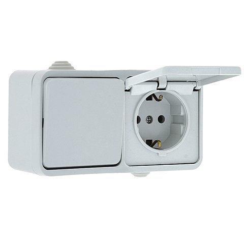 Фотография товара 'EKF Блок розетка-выключатель 1-клавишный, 16А, с крышкой IP44 PROxima EKRV16-050-10-440'