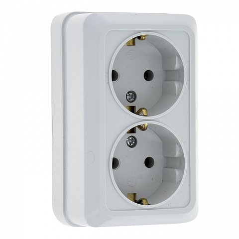 Фотография товара 'EKF Розетка 2-местная, 16А, с заземлением, с защитной шторкой ENR16-128-100'