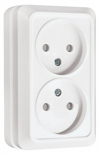 Фотография товара 'EKF Розетка 2-местная, 10А, без заземления, белая с защитной шторкой ENR10-102-100'
