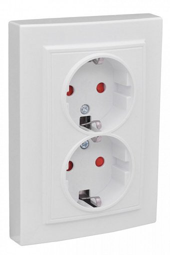 Фотография товара 'EKF Розетка 2-местная СП с заземлением 16А белая с защитной шторкой Basic ERR16-128-100'