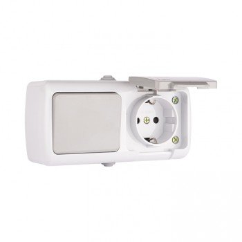 Фотография товара 'EKF Блок розетка 1 местная, 16А, с заземлением, с крышкой, 1 клавиша выключатель, IP54 EFRV16-050-30-540'