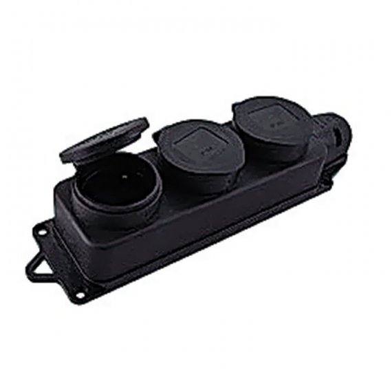 Фотография товара 'EKF Розетка трехместная с защит. крышками каучуковая 230В 2P+PE 16A IP44 PROxima RPS-015-16-230-44'