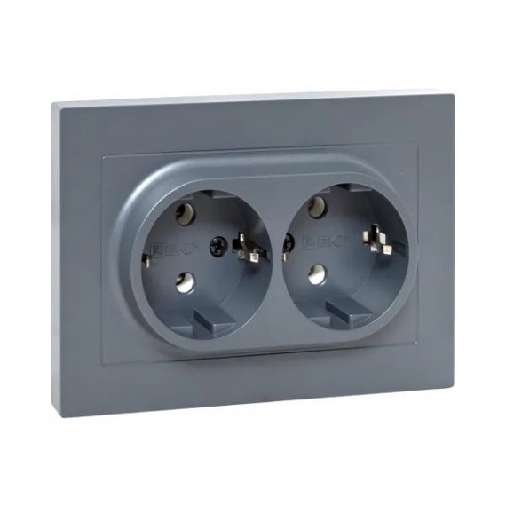 Фотография товара 'EKF UP1-SOG-210 Механизм розетки двойной, 16А, с заземлением, без шторок, с рамкой'