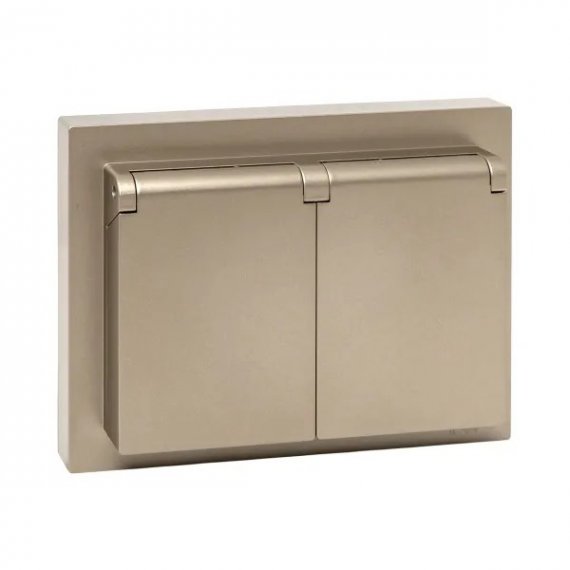 Фотография товара 'EKF UP1-SOC-211-44 Механизм розетки двойной, 16А, IP44, с заземлением, со шторками, с рамкой, с крышками'