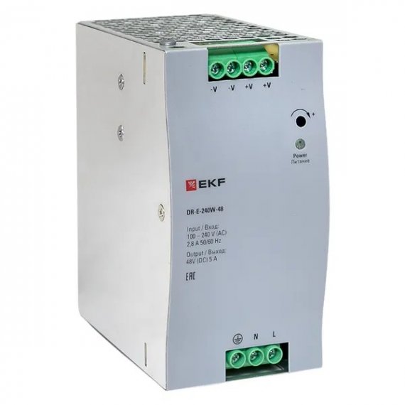 Фотография товара 'EKF DR-E-240W-48 Блок питания на дин рейку 240 Вт,Uвх ~ 220 В AC, Uвых - 48 В DC'