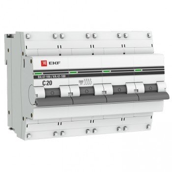Фотография товара 'EKF Автоматический выключатель 4P 20А (C) 10kA ВА 47-100 EKF PROxima mcb47100-4-20C-pro'