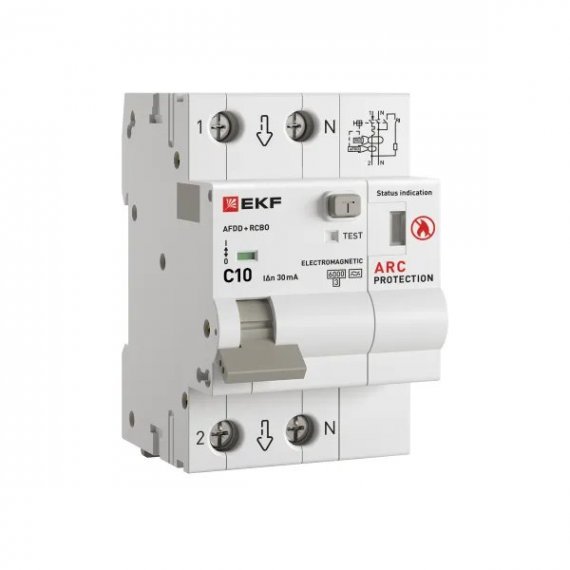 Фотография товара 'EKF afdd-rcbo-2-10C-30em-pro Устройство защиты от дугового пробоя (УЗДП + АВДТ) 1P+N 10А 30мА'