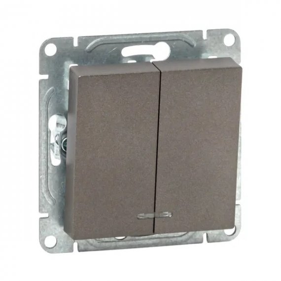 Фотография товара 'EKF UP1-SWM-24 Механизм выключателя, двухклавишный, с подсветкой, мокко Эпика'