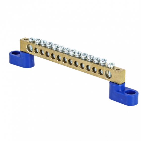 Фотография товара 'EKF Шина 0 N (6х9мм) 12 отверстий латунь 2 синих угловых изолятора розничный стикер sn0-63-12-2-r'