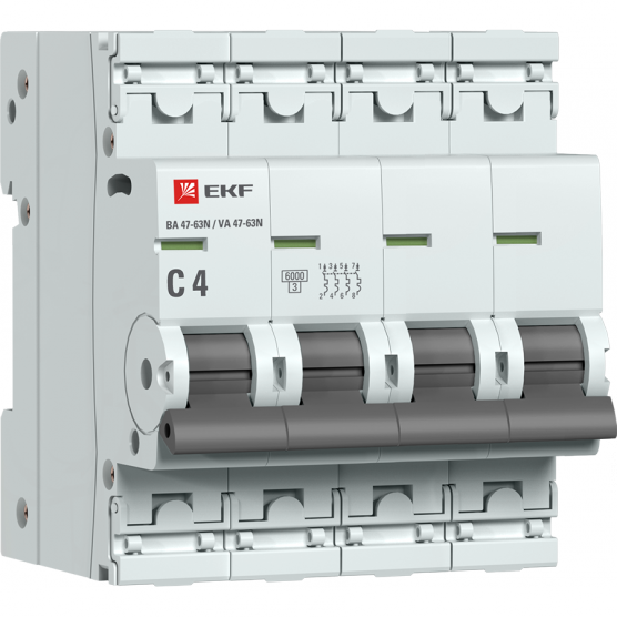 Фотография товара 'EKF M636404C Автоматический выключатель 4P 4А (C) 6кА ВА 47-63N PROxima'