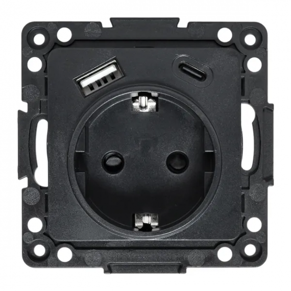 Фотография товара 'EKF EZR16-2USB-typeA-typeC Стокгольм Механизм Розетки 1-местной с/з, USB A+C 16А винтовые клеммы'