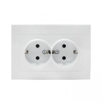 Фотография товара 'EKF Валенсия розетка 2-местная с/з 16А белая с защитными шторками EWR16-128-10'