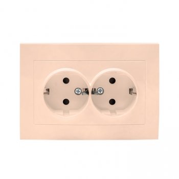 Фотография товара 'EKF Валенсия розетка 2-местная с/з 16А кремовая с защитными шторками EWR16-128-20'