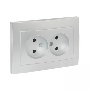 Фотография товара 'EKF Валенсия лицевая панель розетка 2-местной б/з 10А сталь ESR10-L-102-30'