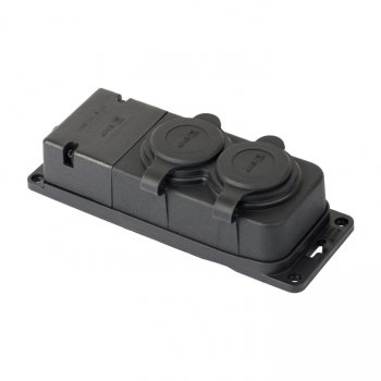 Фотография товара 'EKF Розетка двухместная с защитными крышками каучуковая 230В 2P+PE 16A IP44 RPS-018-16-230-44-r'