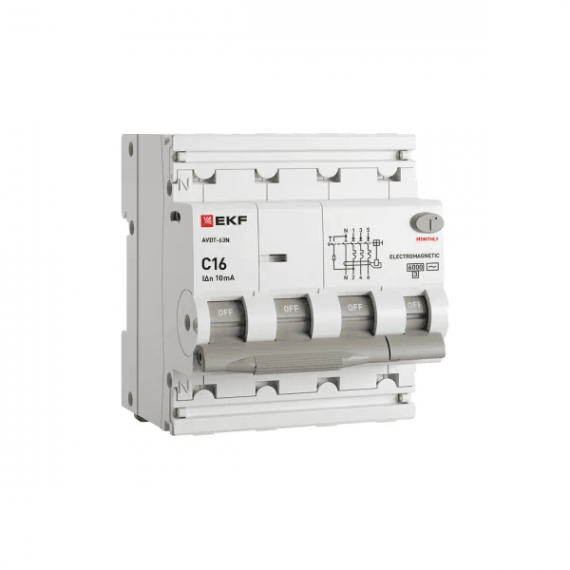Фотография товара 'EKF D63N46M16C10 Автоматический выключатель дифференциального тока АВДТ-63N 3P+N 16А'