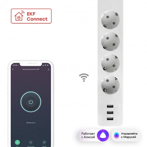 Фотография товара 'EKF RCE-1-WF Умный удлинитель Connect Wi-Fi c USB'