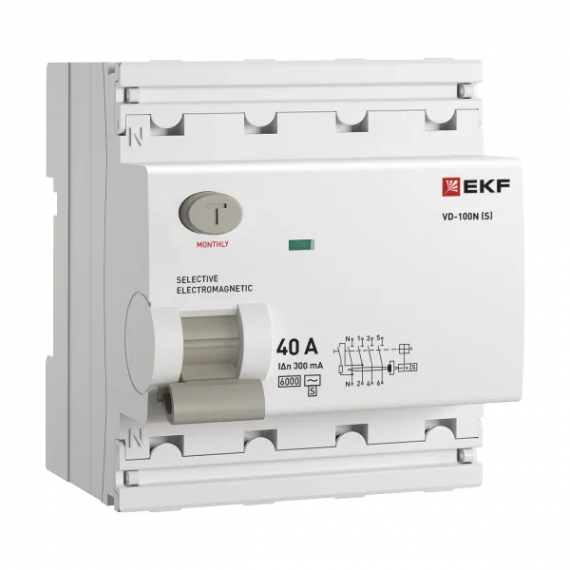 Фотография товара 'EKF E1046MS40300 Выключатель дифференциального тока ВД-100N (S) 4P 40А 300мА тип AC эл-мех 6кА'