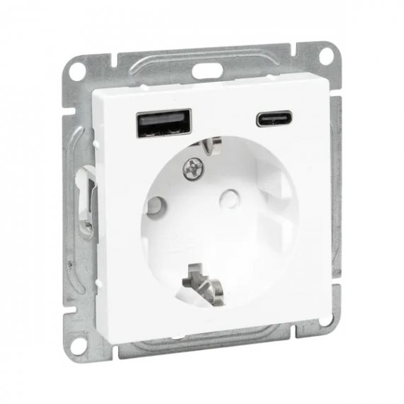 Фотография товара 'EKF UP1-SOW-111-USBA+USBC Механизм розетки с USB-A+С - 2шт, 16А, с заземлением, со шторками'