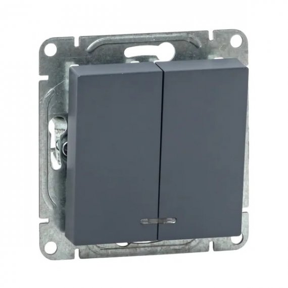 Фотография товара 'EKF UP1-SWG-24 Механизм выключателя, двухклавишный, с подсветкой, графит Эпика'