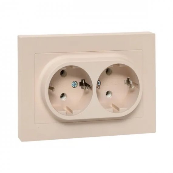 Фотография товара 'EKF UP1-SOI-210 Механизм розетки двойной, 16А, с заземлением, без шторок, с рамкой'