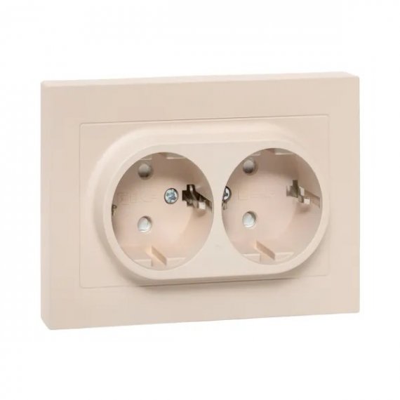 Фотография товара 'EKF UP1-SOI-211 Механизм розетки двойной, 16А, с заземлением, со шторками, с рамкой'