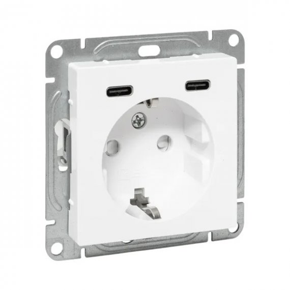 Фотография товара 'EKF UP1-SOW-111-2USBC Механизм розетки с USB-C - 2шт, 16А, с заземлением, со шторками, белый Эпика'