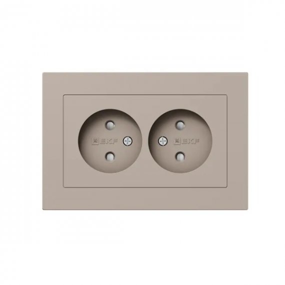 Фотография товара 'EKF UP1-SOI-201 Механизм розетки двойной, 16А, без заземления, со шторками, с рамкой'